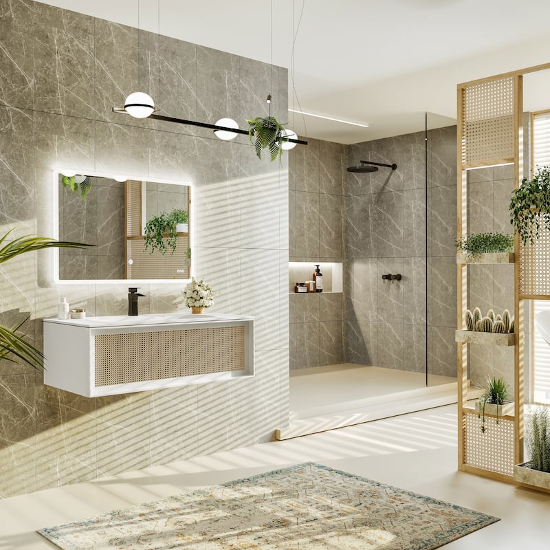 Eviva Nets 39"W Natural Oak Bath Vanity with WH Solid Surface Top