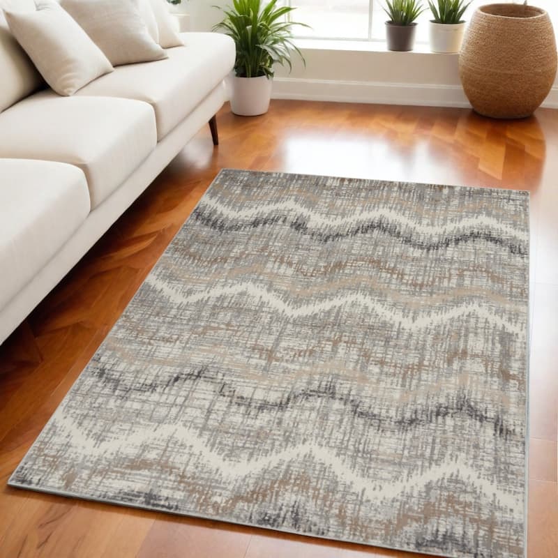 Buga Modern Non Skid Stain Resistant Low Pile Area Rug By HomeRoots - 87' X '63' X '0.25 - Lavender/Ivory - Rectangle