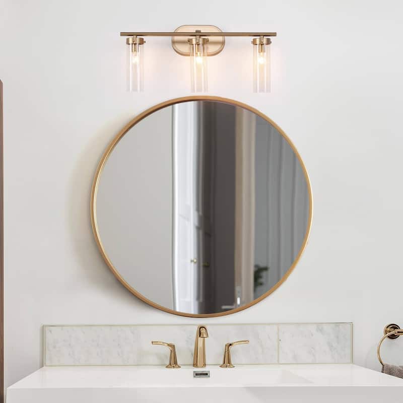 Modern Gold 3-Light Bathroom Vanity Light Cylinder Glass Wall Sconces