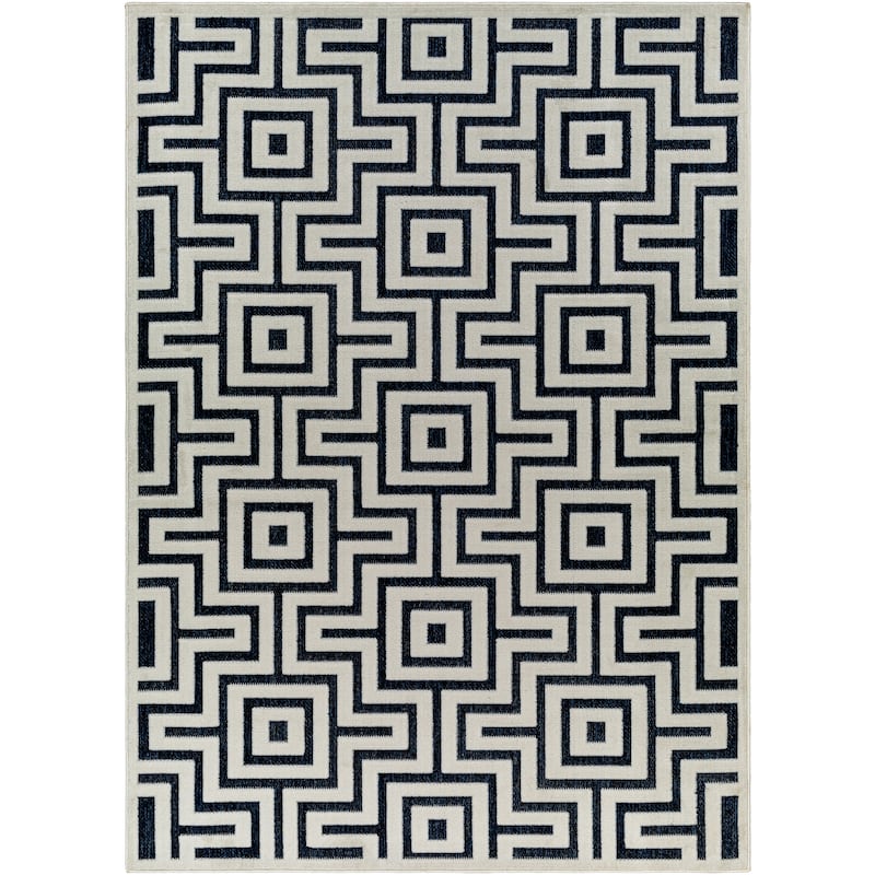 Livabliss San Diego Mid-Century Indoor/ Outdoor Area Rug - 5'3" x 7' - Dark Blue