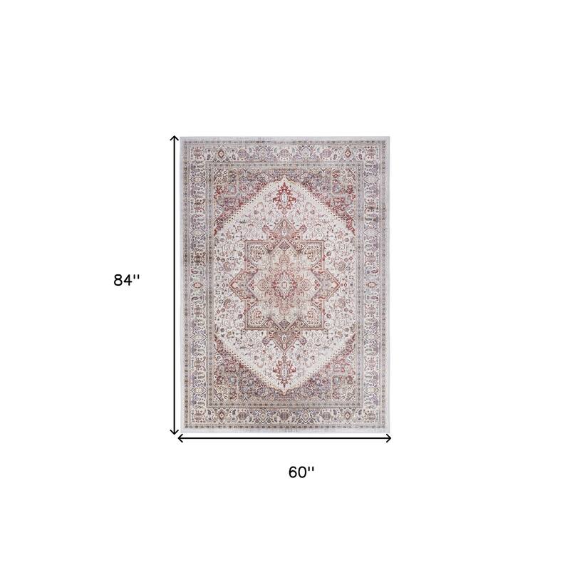 Ledol Power Loomed Distressed Floral Non Skid Stain Resistant Low Pile Area Rug By HomeRoots - 84' X '60' X '0.2