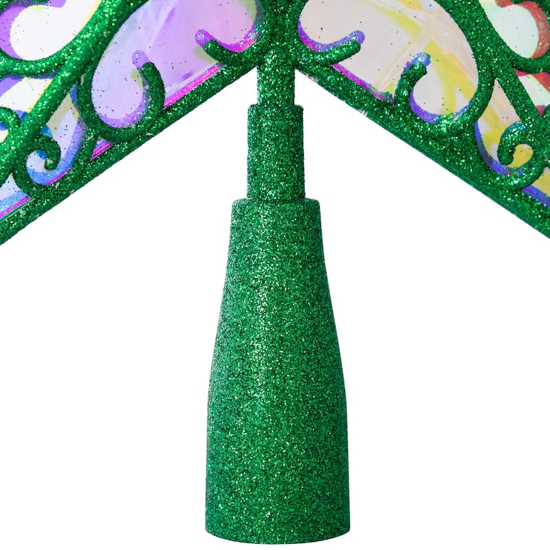LED Lighted Glittered Star Christmas Tree Topper - 11" - Green - Multicolor Lights