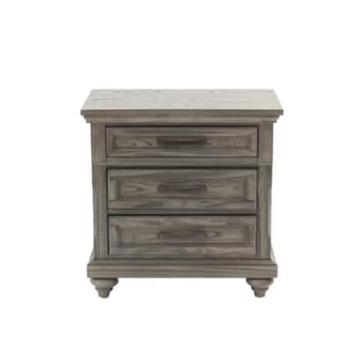 3 Drawers Wooden Nightstand in Gray
