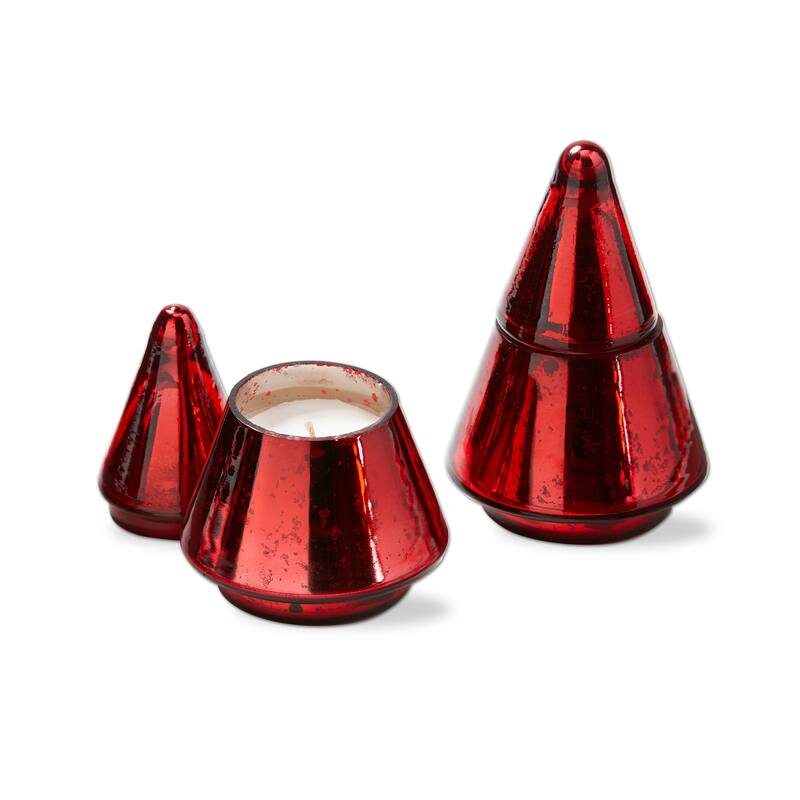 Mercury Glass Red Christmas Tree Scented Soy Wax Blend Candle with Lid, 3.0L x 3.0W X5.0H inches, Burn Time 25 Hours