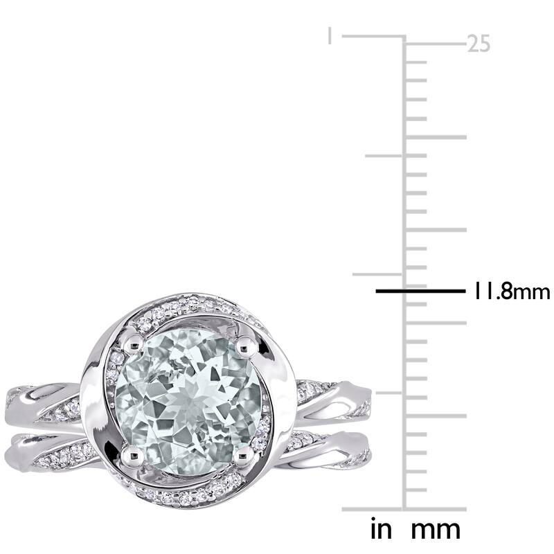 Miadora 10k White Gold Aquamarine and 2/5ct TDW Diamond Halo Swirl Bridal Ring Set
