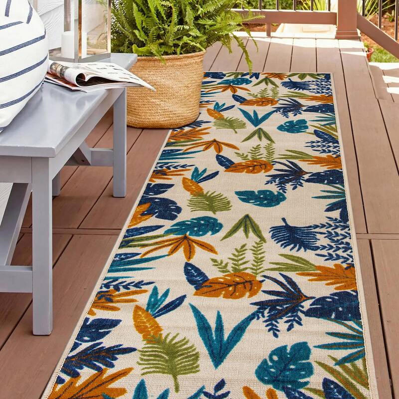 Contemporary Floral Leaves Indoor/Outdoor Area Rug - 2'x7' Runner