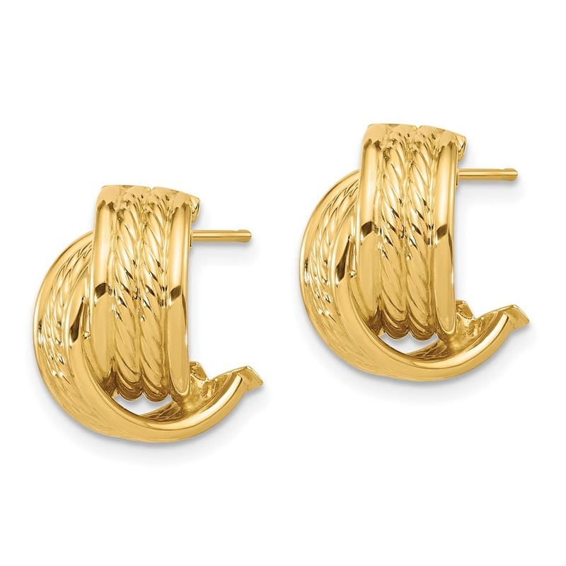 Curata 14k Yellow Gold Polished Textured Twisted Post Earrings - 16.3x11.8mm