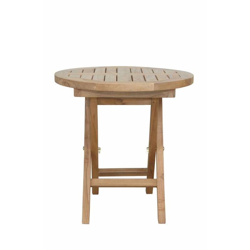 HomeRoots 20" Natural Rounded Solid Wood Folding Outdoor Side Table