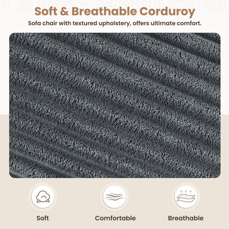 Chaise-Style Corduroy Sofa with Cup Holders and 3 Back Cushions - Reclining Lounge Design