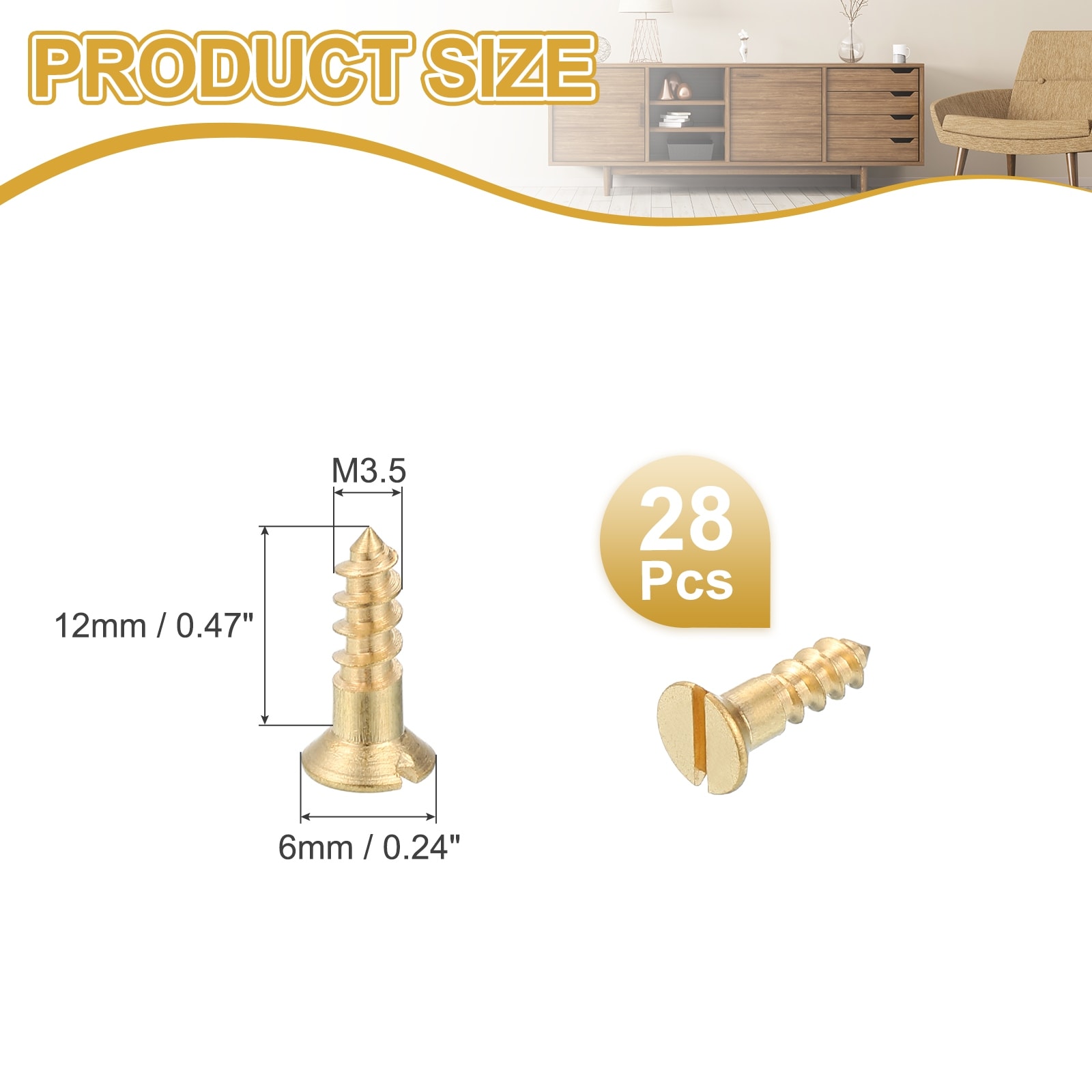 38Pcs Wood Screws, M2 x 8mm Brass Slotted Flat Head Self Tapping Screw - Gold
