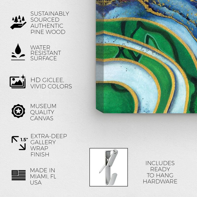 Wynwood Studio Canvas Abstract Golden Flow Gems Blue and Pastel Pink Modern & Contemporary Wall Art Canvas Print
