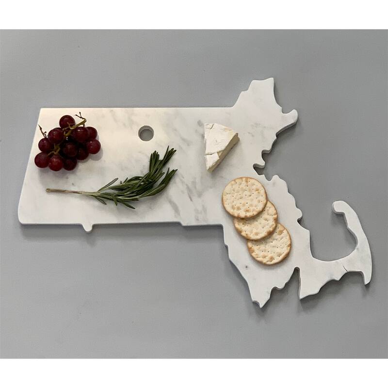 Lg Polished Marble "Massachusetts" Cutting Board w/Leather belt - A - White