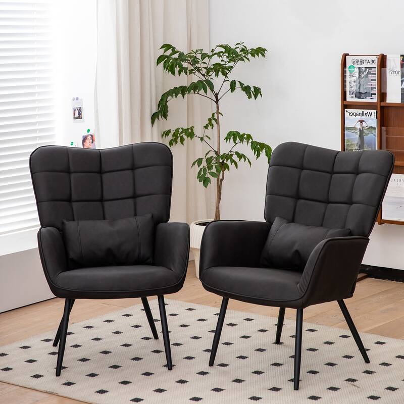 Grey 27.4" High Back Arm Chair with Metal Legs