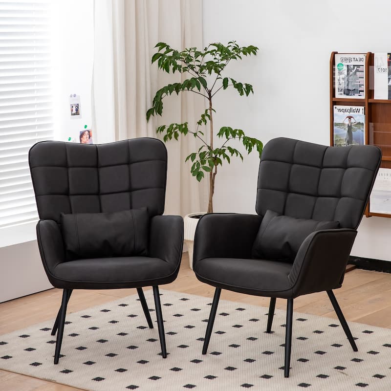 Grey Modern 27.4" High Back Upholstered Arm Chair with Metal Legs and Soft Padded