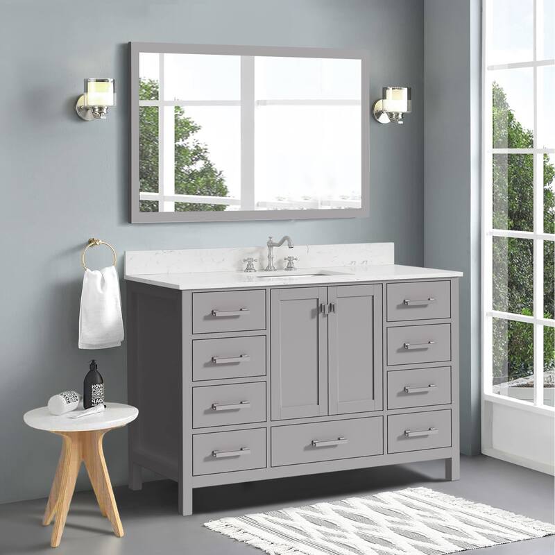 StarrySky 54 inch Undermount Single Sink Bathroom Vanity with Engineered Carrara Marble Top - 54 inch