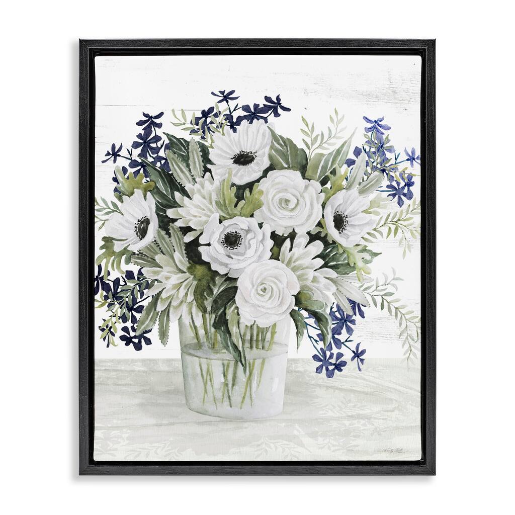Stupell Mixed White Anemone Vase Framed Floater Canvas Wall Art Design by Cindy Jacobs