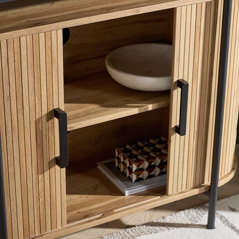 SAFAVIEH Home Etka Tambour Doors Compact Sideboard/TV Stand - 39"W x 16"D x 32"H