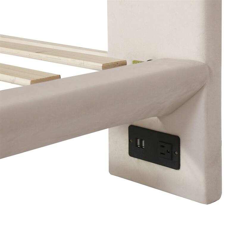 Queen Size Upholstered Platform Bed with Sensor Light and Backrests