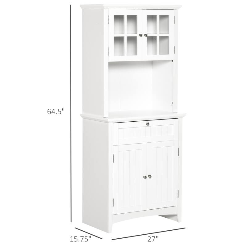 HOMCOM Kitchen Buffet Hutch Wooden Storage Cupboard with Framed Glass Door, Drawer and Microwave Space - 27"x15.75"x64.5"