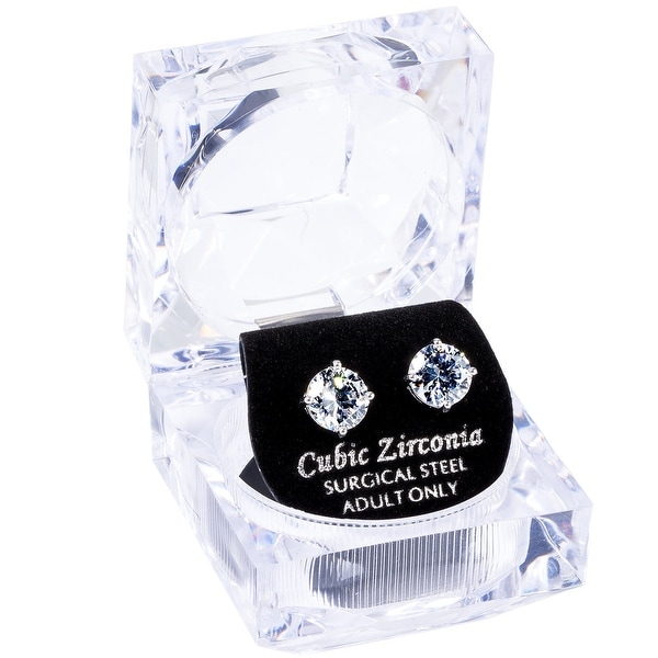 8mm Round White CZ Stud Earrings W/Crystal Gift Box by Simon Frank Designs