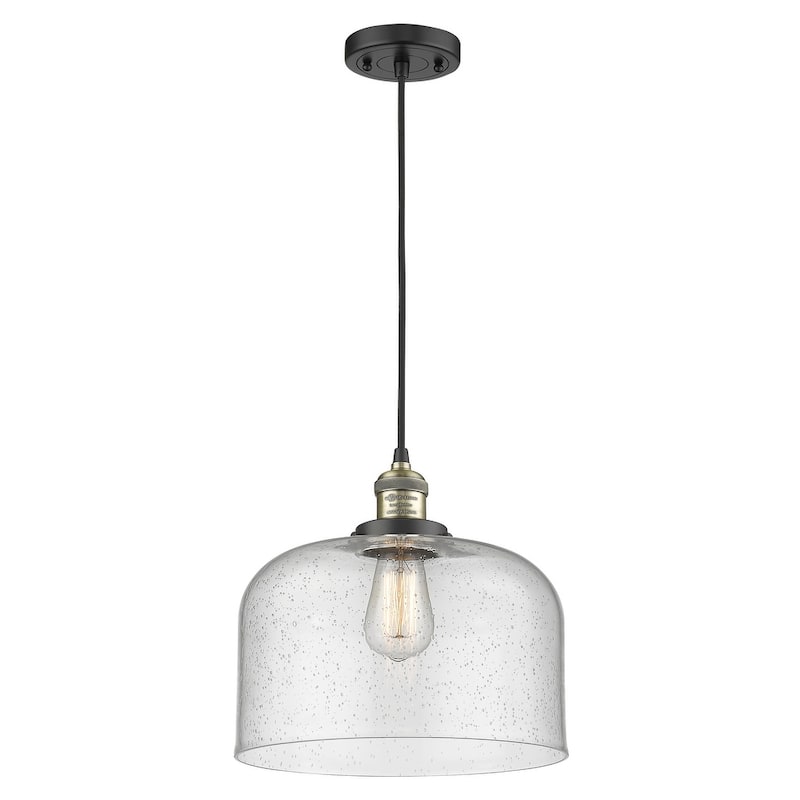 Innovations Lighting X-Large Bell Single Light 12" Wide Pendant - Black Antique Brass / Seedy