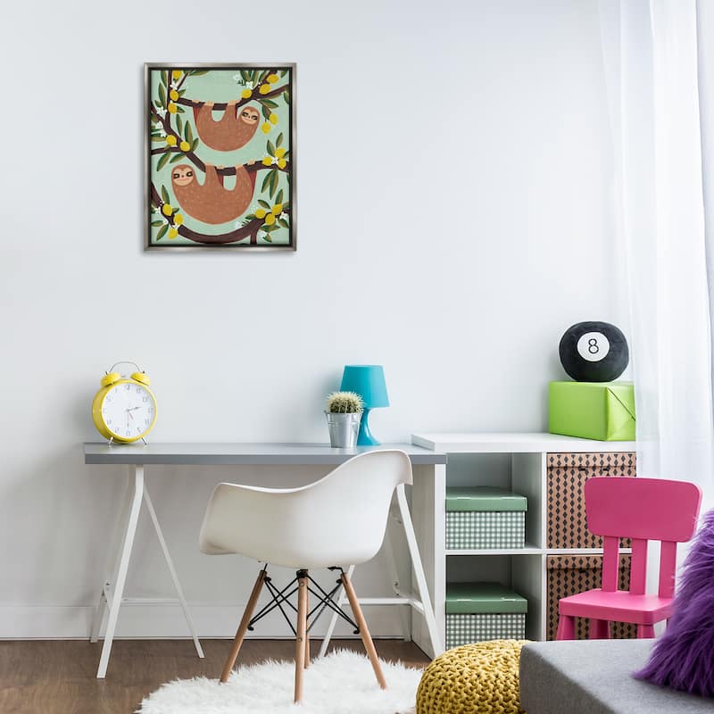 Stupell Hanging Sloths from Lemon Tree Framed Floater Canvas Wall Art Design By Irene Chan
