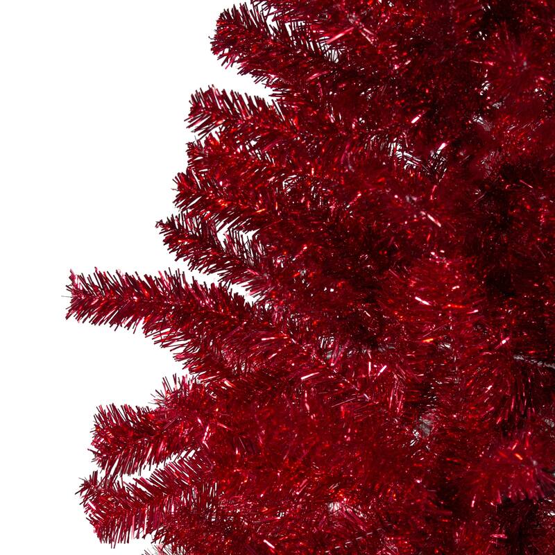 6' Metallic Red Tinsel Artificial Christmas Tree - Unlit - 6 Foot