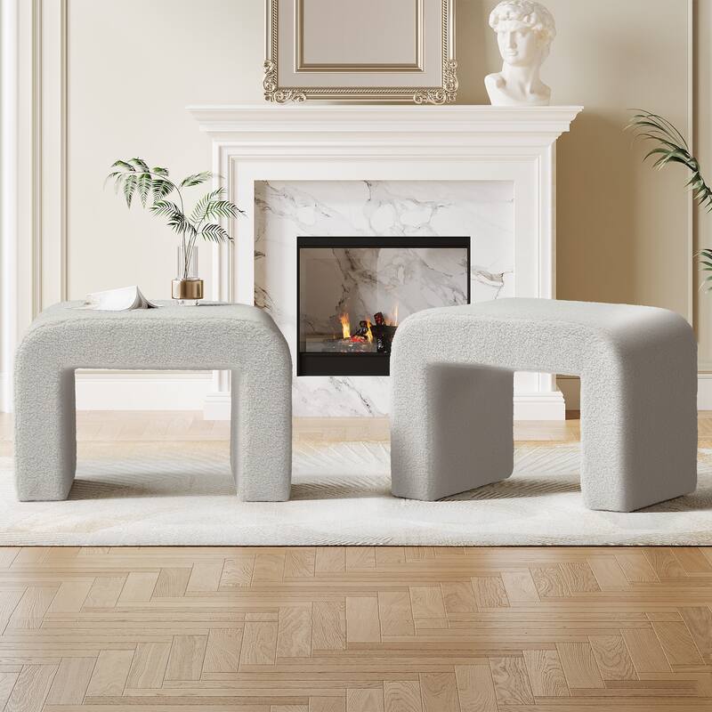 Upholstered Soft Vanity Stool, Arched Footstool Ottoman, Dressing Chair Sofa Footrest Shoe Bench