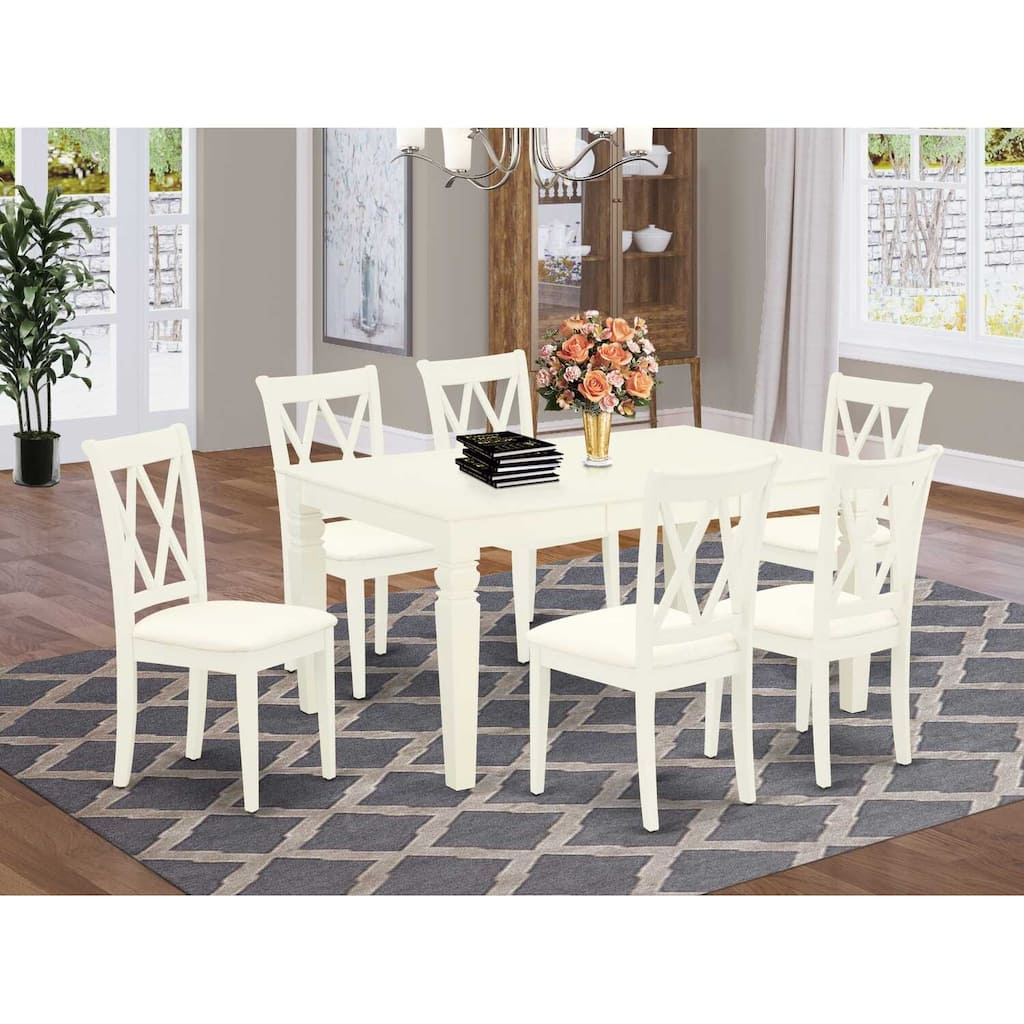 HomeStock 7-Pc Rectangle Buttermilk and Cherry Finish Solid Wood Top Dining Table with 6 Chairs with Butterfly Leaf Cross Back