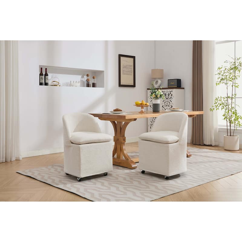 Set of 2 Chenille Fabric Dining Chairs With Universal Wheels