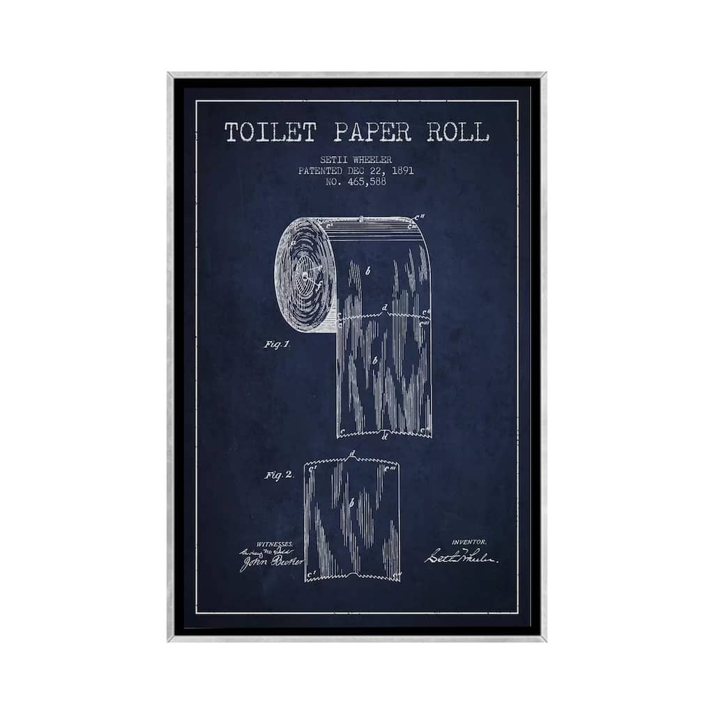 iCanvas "Toilet Paper Navy Blue Patent Blueprint" by Aged Pixel Framed