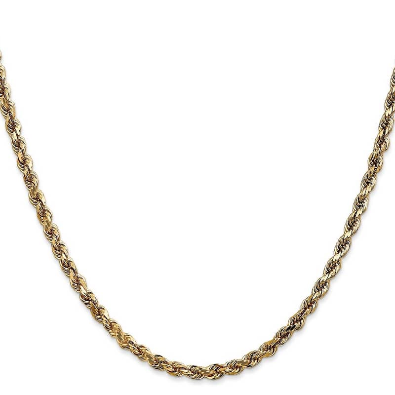 Curata 14k Yellow Gold Lobster Claw Closure 3.5mm Sparkle Cut Lightweight Rope Chain Bracelet 8 Inch