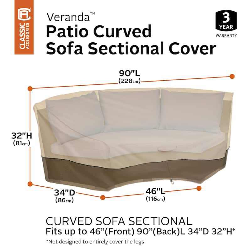 Classic Accessories Veranda Water-Resistant 46 Inch Patio Curved Sofa Sectional Cover