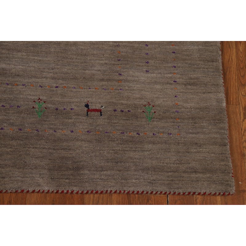 Hand Knotted Oriental 100% Wool Carpet Tribal Animal Pictorial Brown Gabbeh Area Rug - 7' 11'' X 5' 1''