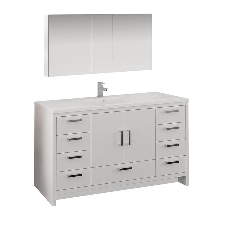 Fresca Senza 60" Free Standing Single Basin Vanity Set with MDF - Glossy White