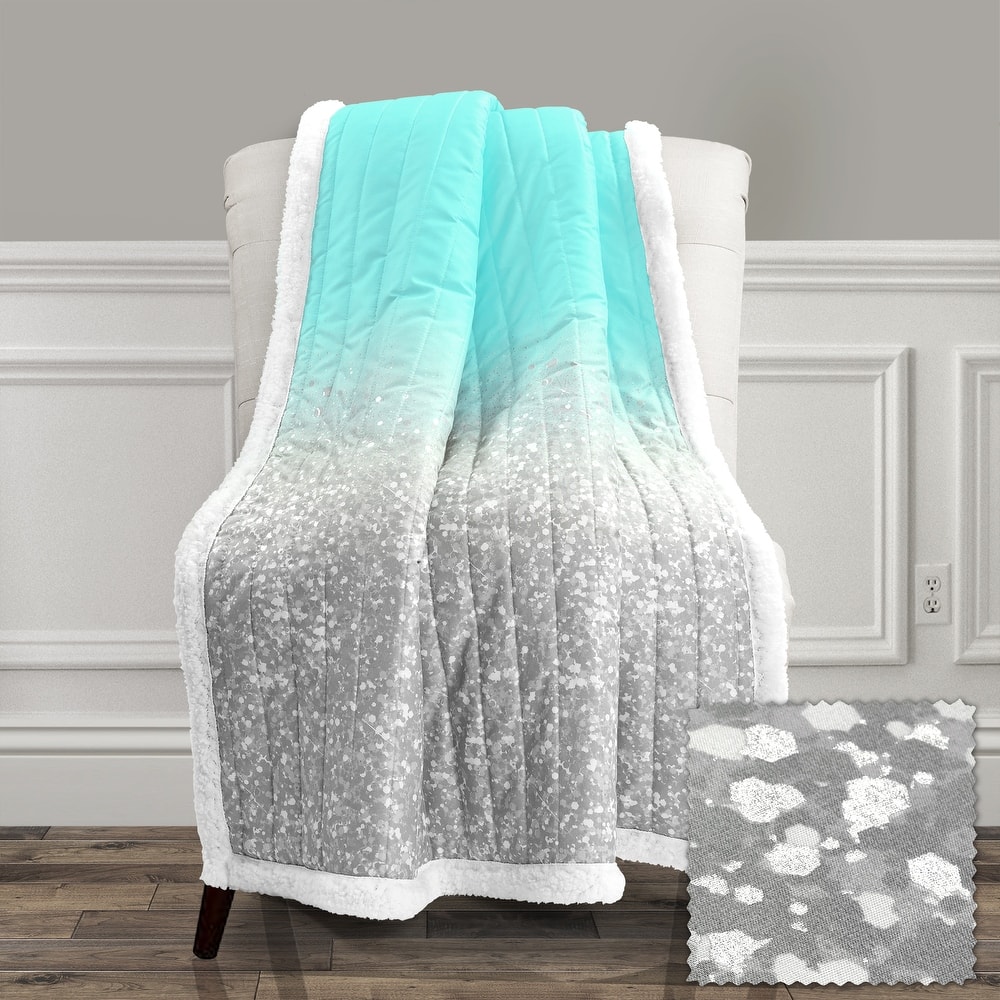 Lush Decor Glitter Ombre Metallic Print Sherpa Throw Blanket