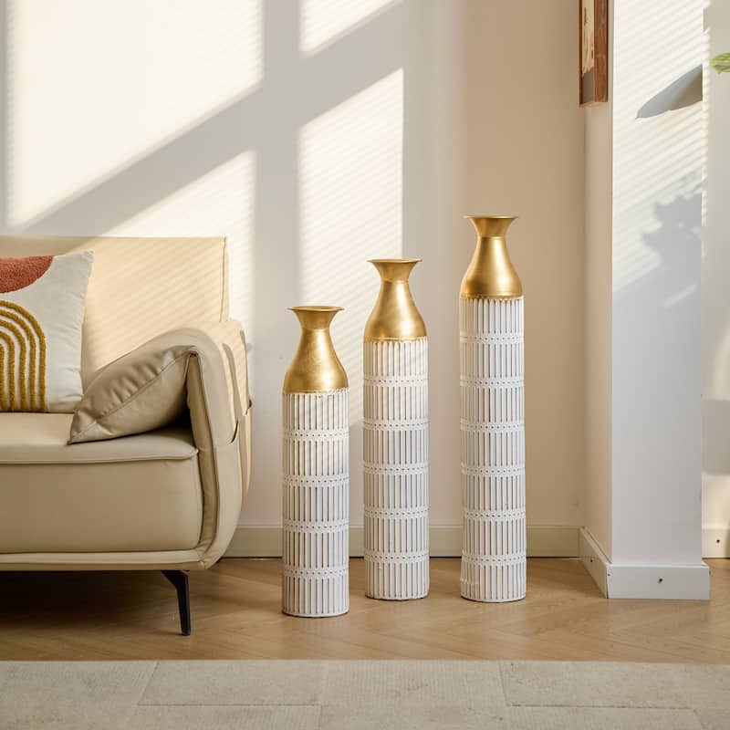 Floor Metal Vases Decorated White Metal vases Set of 3 gorgeous home decoration large glazed metal vases