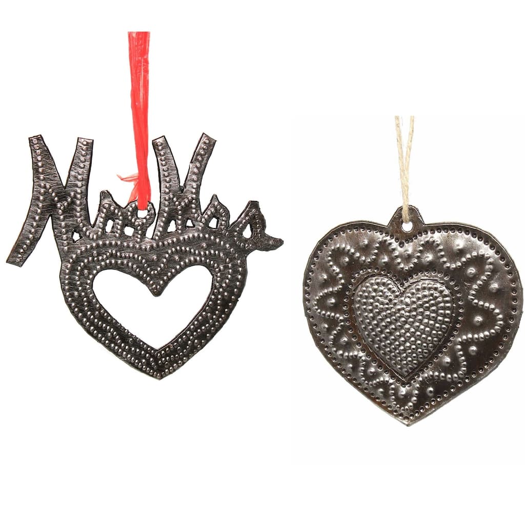 Newlyweds Heart Steel Haitian Metal Drum Ornaments - Set of 2