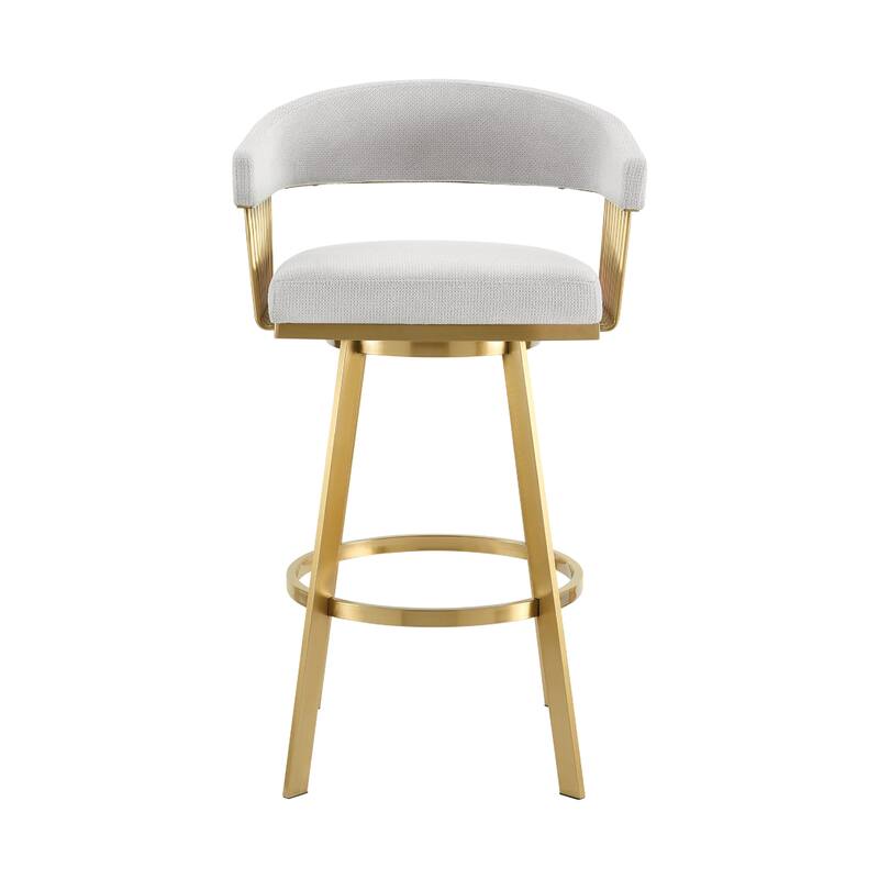 Luci Swivel Barstool Chair, Gold Steel, Taper Legs, Silver Polyester