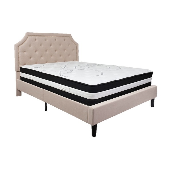 Offex Brighton Queen Size Tufted Upholstered Platform Bed in Beige Fabric with Pocket Spring Mattress. Opens flyout.