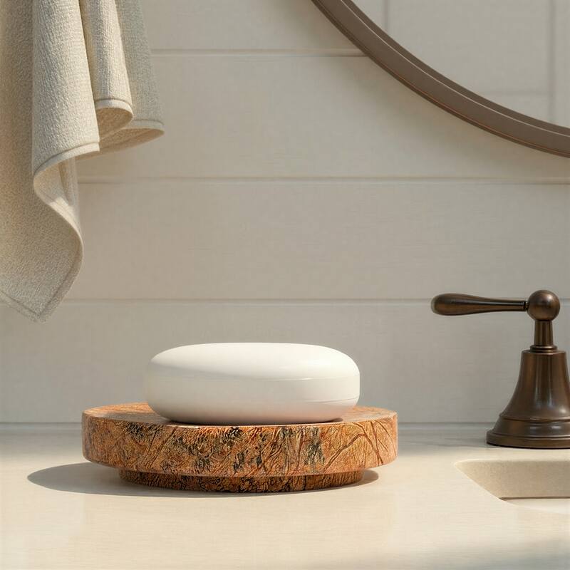 Marble Round Soapdish - 5.0"L x 5.0"W x 1.0"H - Forest Brown