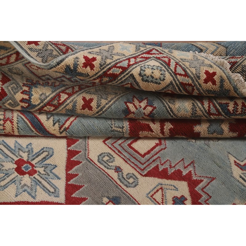 Light Blue Kazak Area Rug Handmade Traditional Wool Carpet - 6'9" x 9'2"