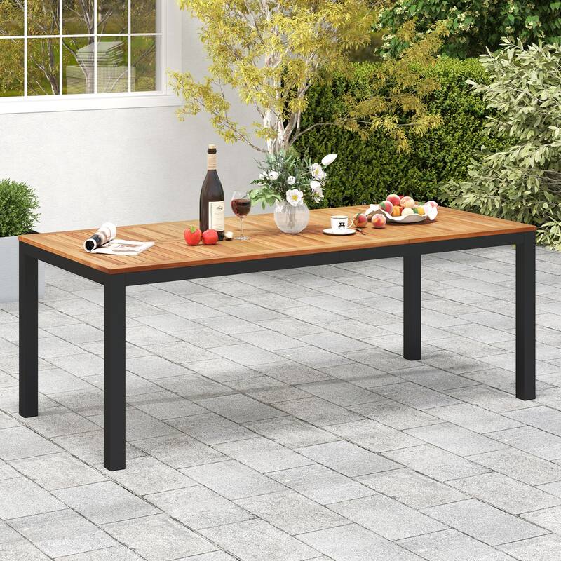 Gymax Patio Dining Table for 8 79'' Large Rectangle Table w/ Acacia