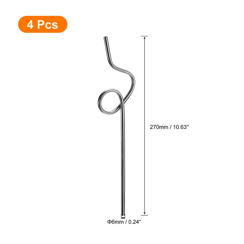 4Pcs 10.6" Curly Shape Stainless Steel Straws Reusable Metal Straw - Black