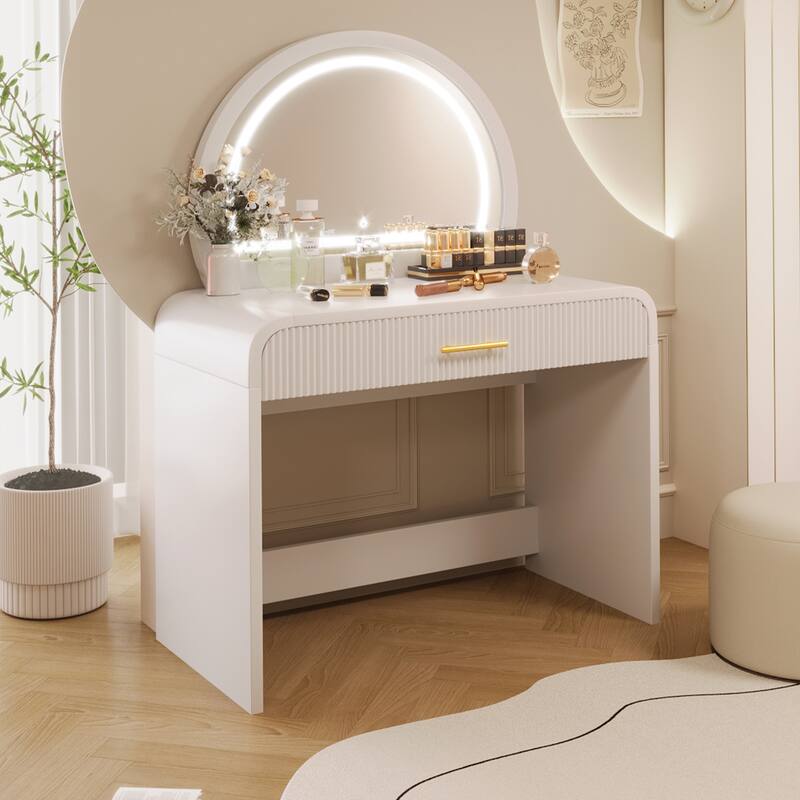 39" Makeup Vanity Table with Mirror Touch Screen Lighted Mirror, Dressing Table with Drawer - White