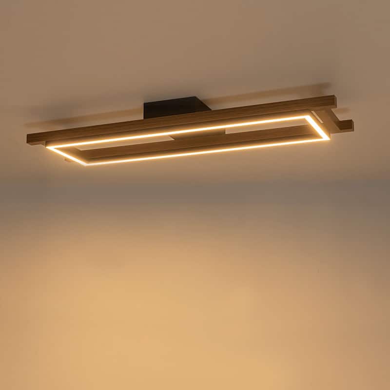 Integrated LED Rectangle Wood Semi Flush Mount Ceiling Light for Hallway Foyer