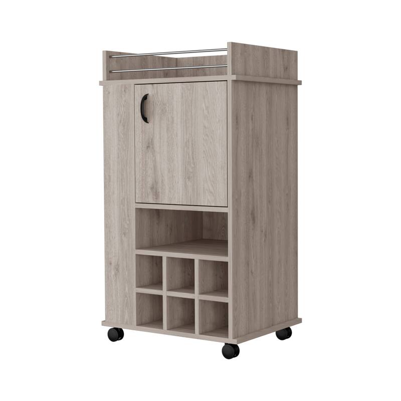 Farson Bar cart with 2-Side Shelf, 6-Built In Wine Rack and Casters - Light Gray