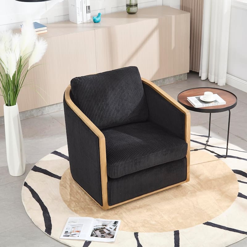 Roomfitters Modern Corduroy Swivel Barrel Chair, 360 Lounge Club Chair with Deep Seat for Living Room or Office