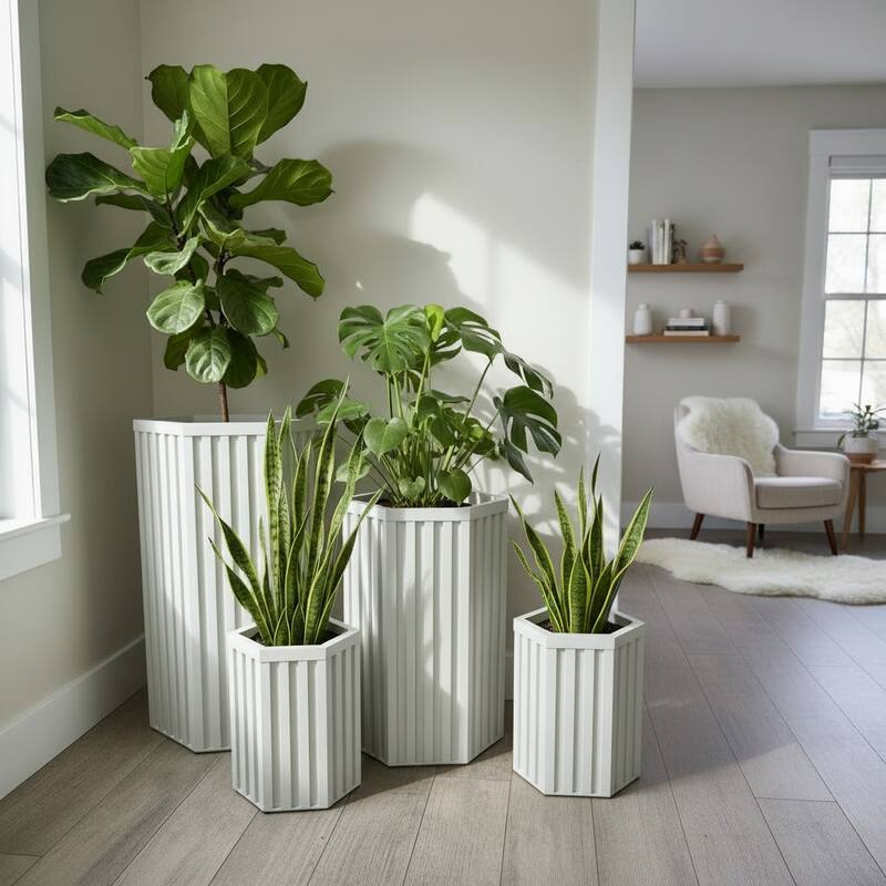 Hexagon Column Planter LG, White