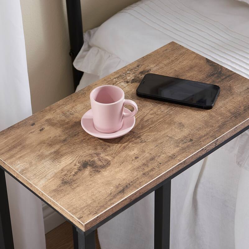 VECELO C-Shaped End Table Small Side Table Sofa Table with Metal Frame C-Shaped Couch Table Nightstand Set of 2